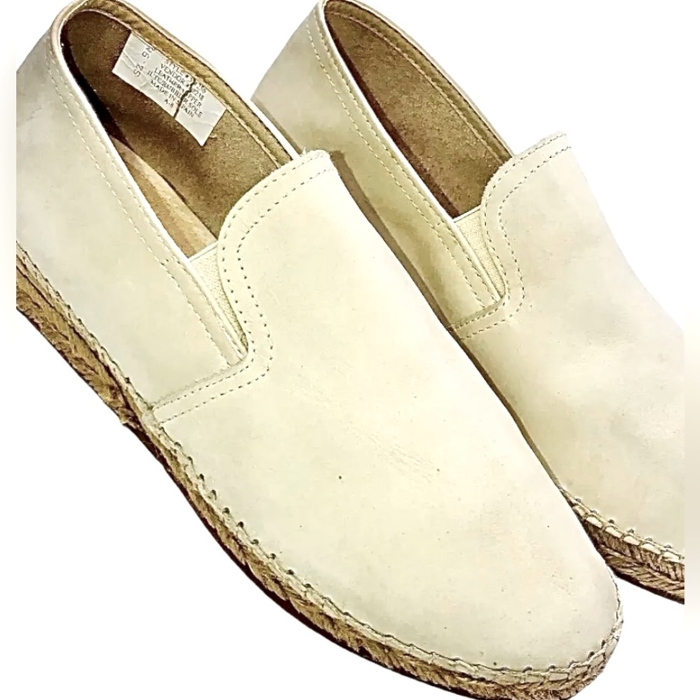 Lands End women’s leather Espadrille shoes tan/off white rubber sole siz…